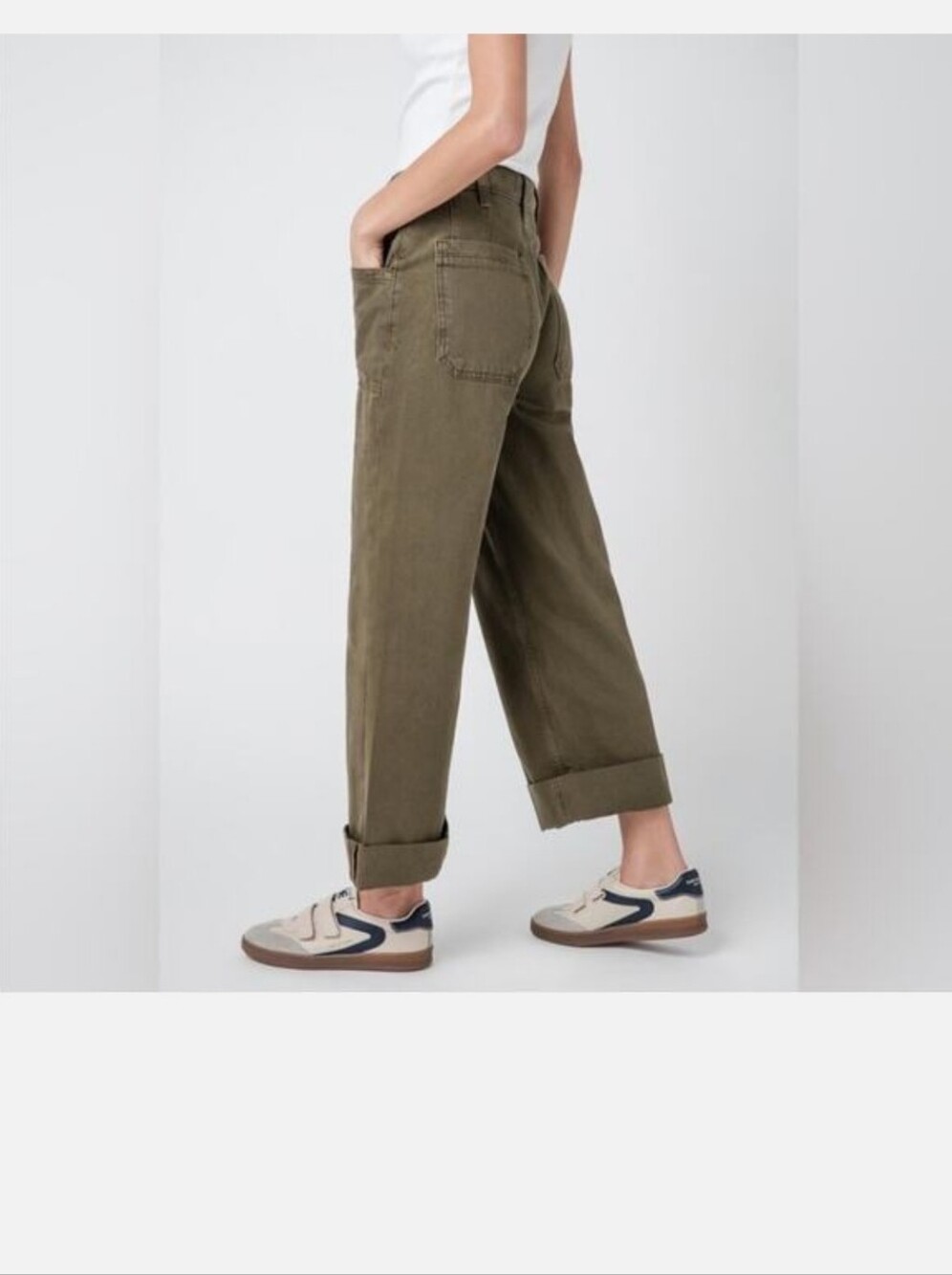 Free People We The Free Palmer Wide Leg Cuffed Jeans Army Green Size 29
